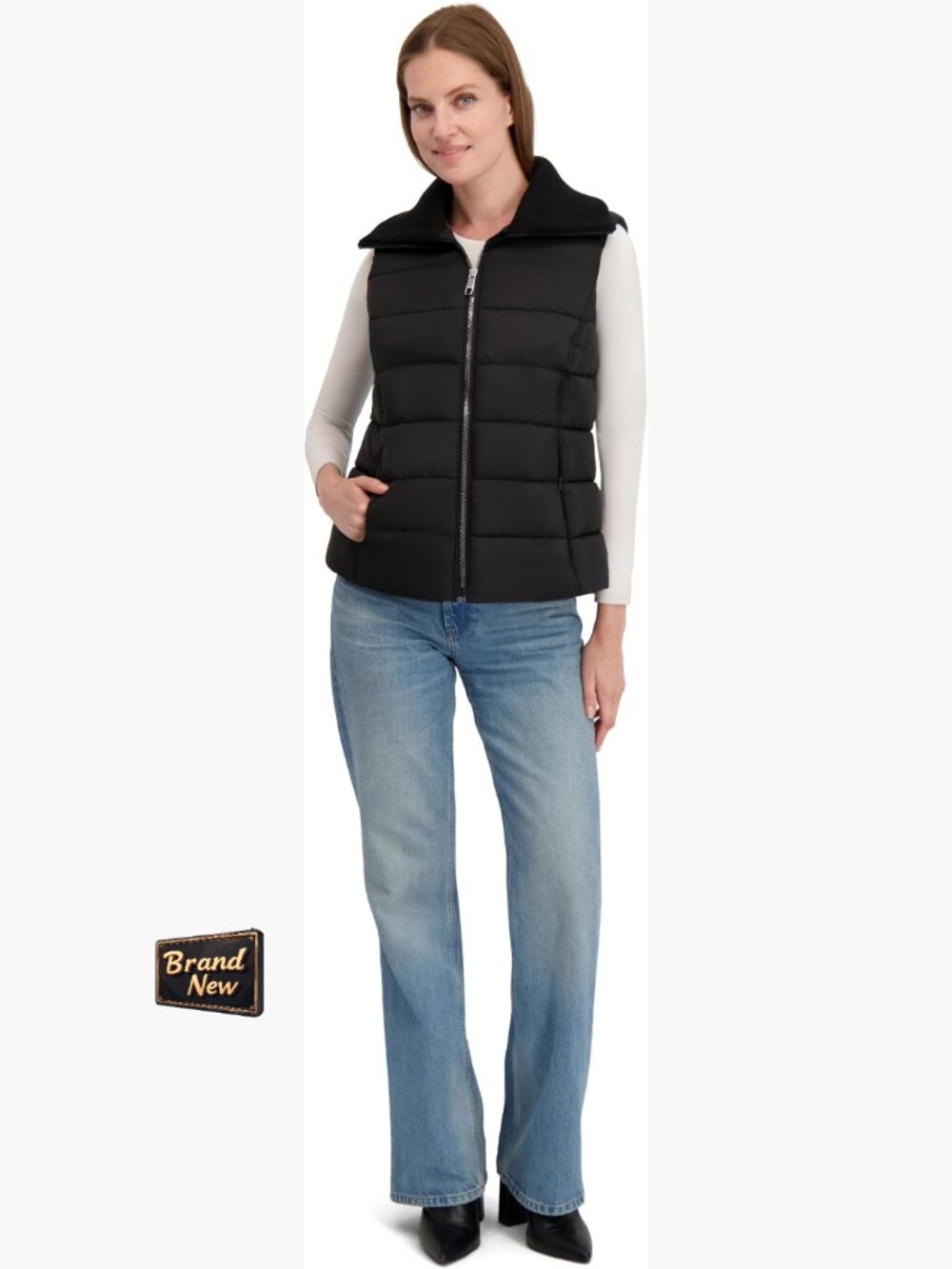 Silky Quilted Puffer Vest With Knit Collar